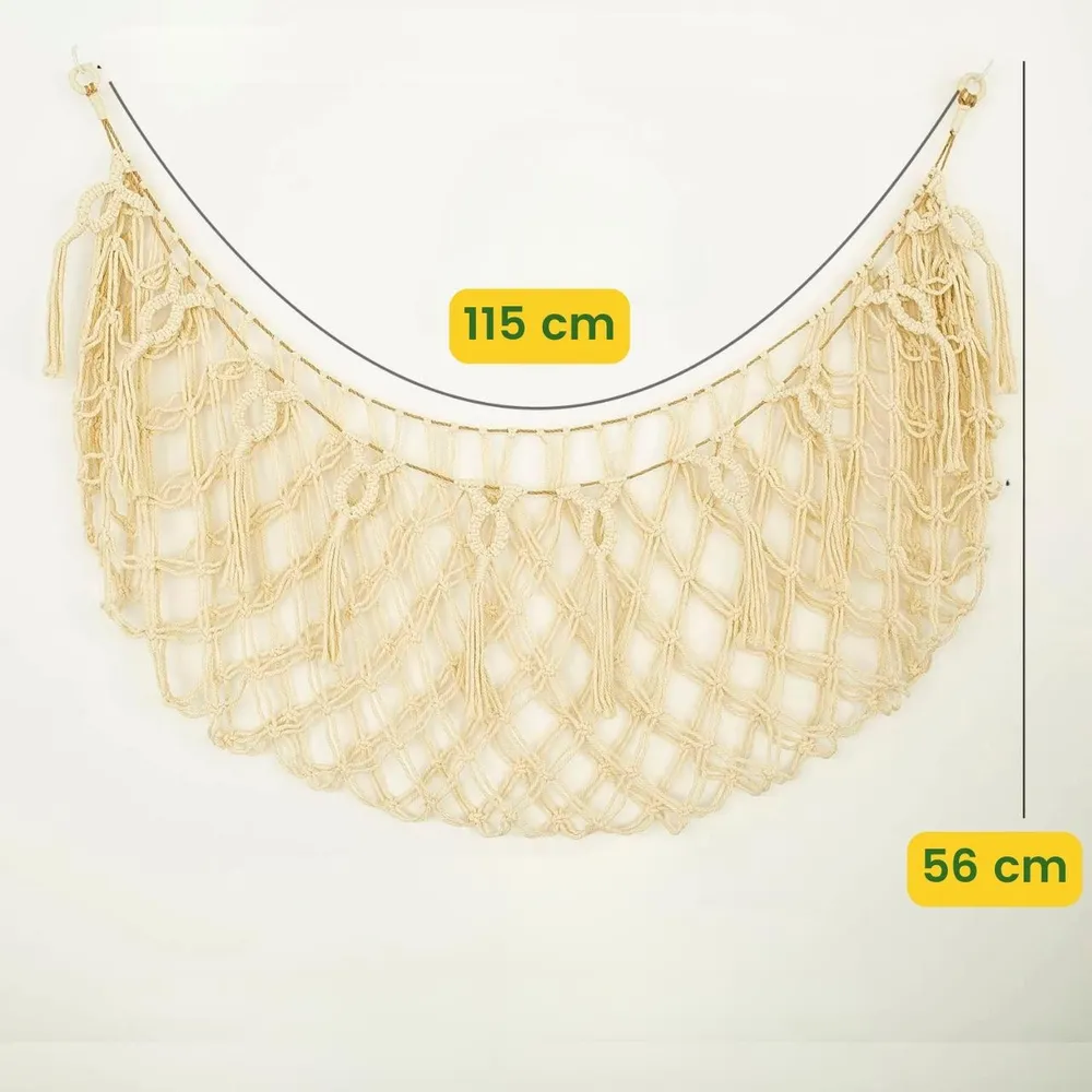 Compact Off-white 100% Cotton Macrame Soft Toy Hammock for Kid Room