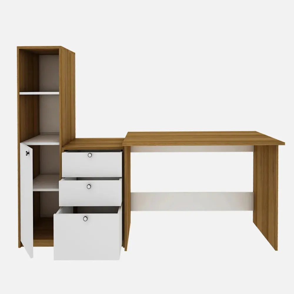 WallMantra Computer Table In Exotic Teak & Frosty White Finish