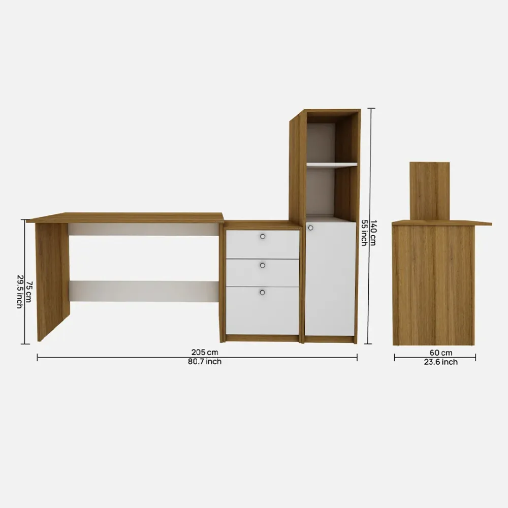 WallMantra Computer Table In Exotic Teak & Frosty White Finish