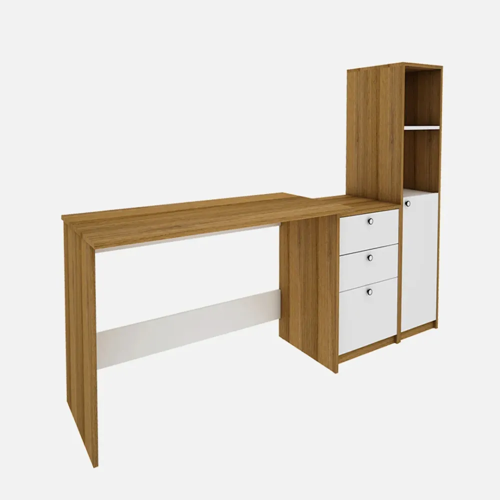 WallMantra Computer Table In Exotic Teak & Frosty White Finish