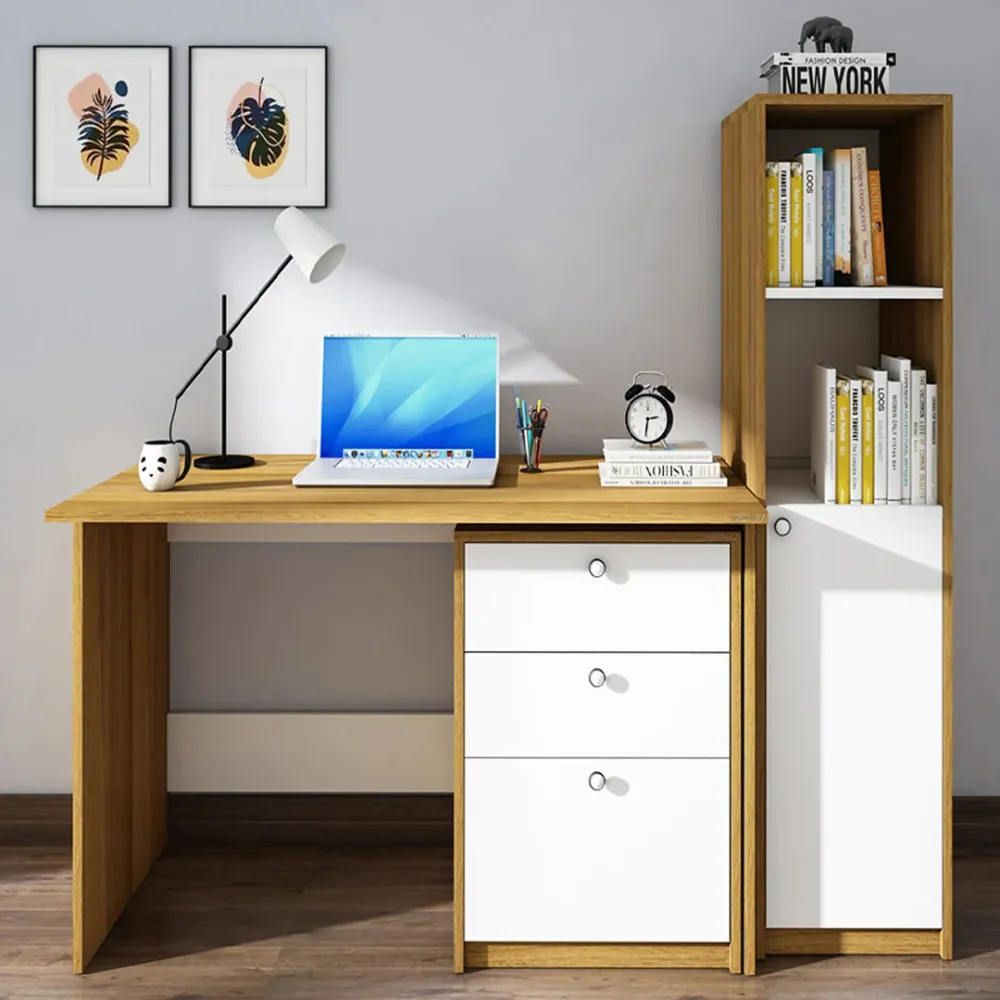 WallMantra Computer Table In Exotic Teak & Frosty White Finish