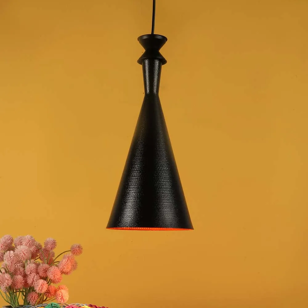 Cone Shaped Black Metal Hanging Light Single Piece