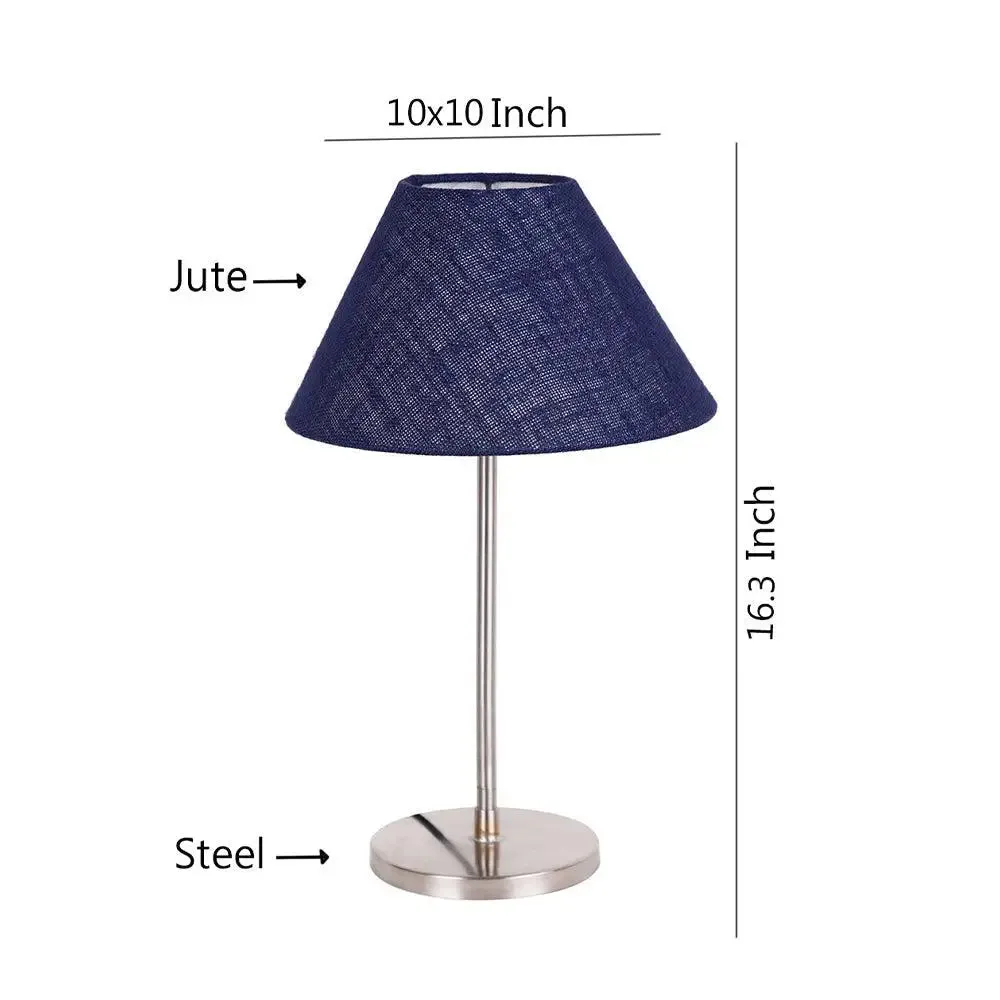 Conical Blue Jute Shade Table Lamp with Steel Base