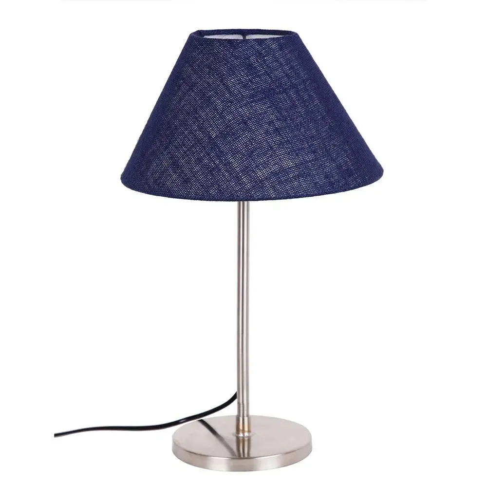 Conical Blue Jute Shade Table Lamp with Steel Base
