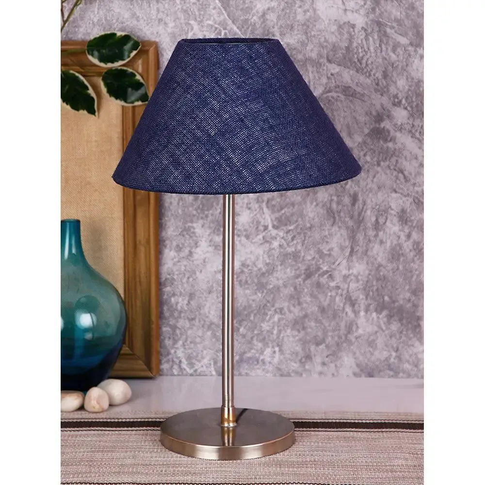 Conical Blue Jute Shade Table Lamp with Steel Base