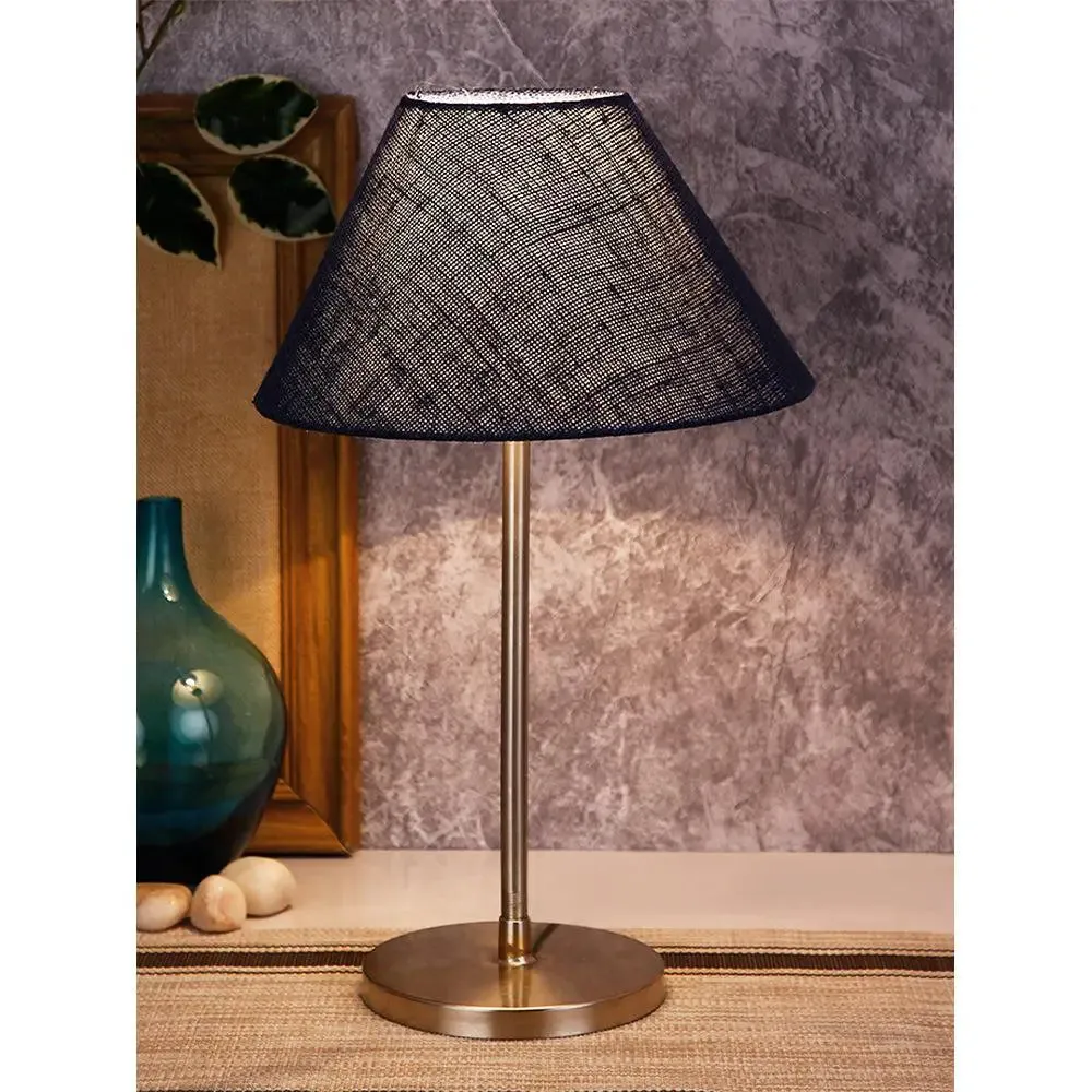 Conical Blue Jute Shade Table Lamp with Steel Base