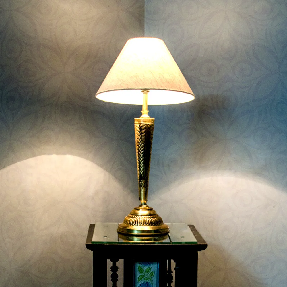 Conical Brass Table Lamp With Cotton Shade