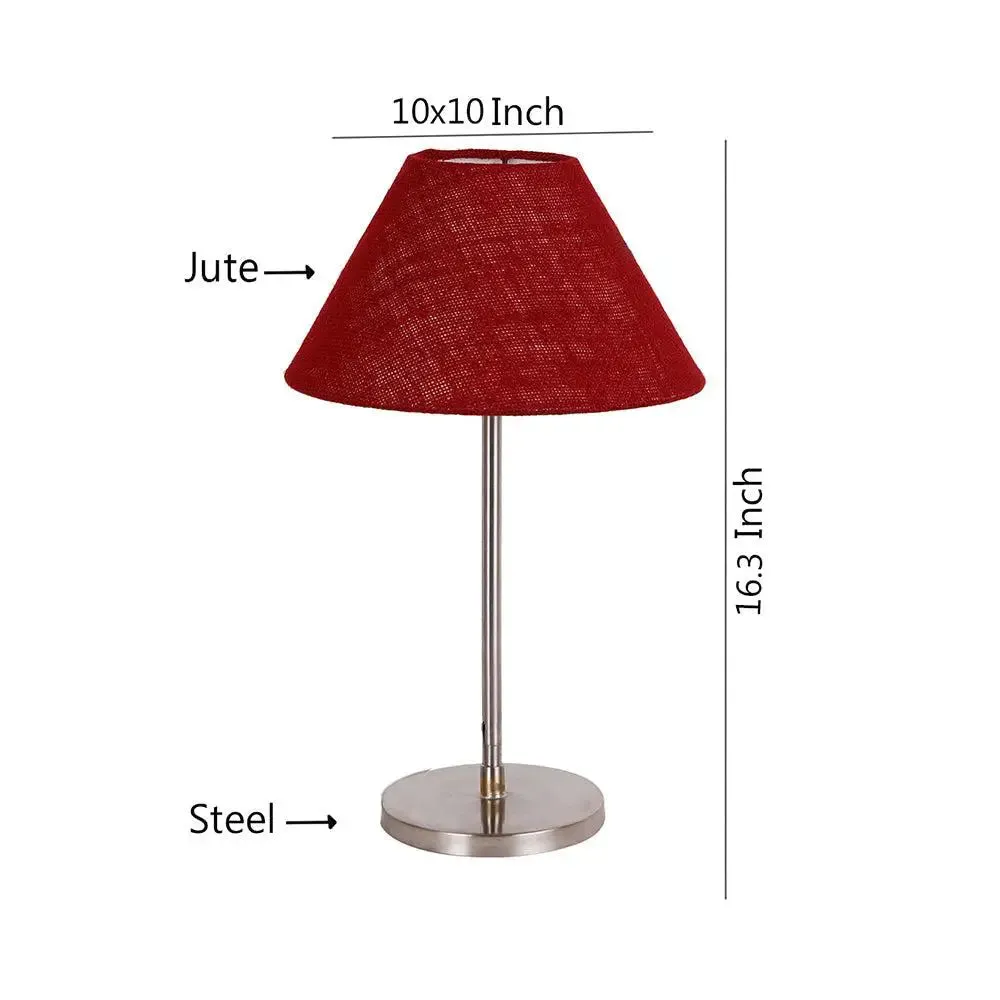 Conical Maroon Jute Shade Table Lamp with Steel Base