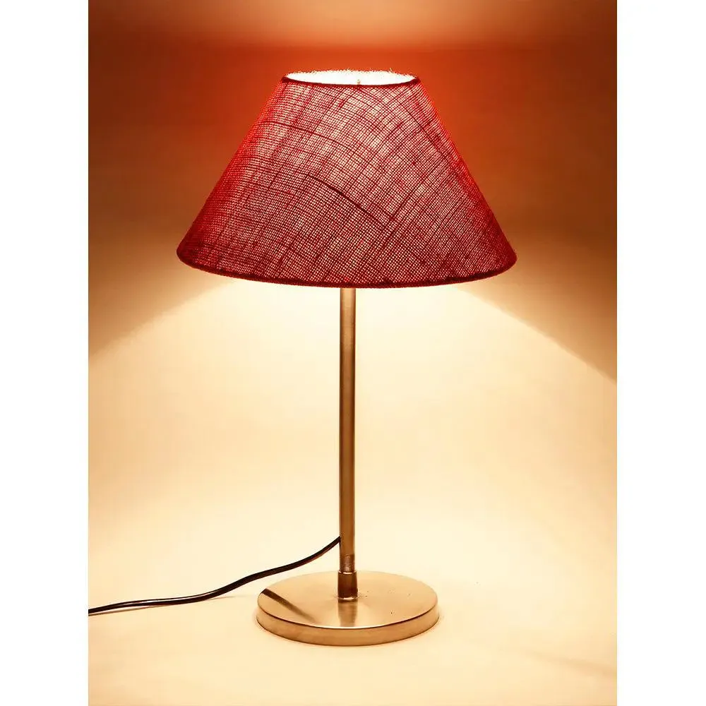 Conical Maroon Jute Shade Table Lamp with Steel Base