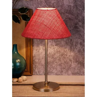 Conical Maroon Jute Shade Table Lamp with Steel Base