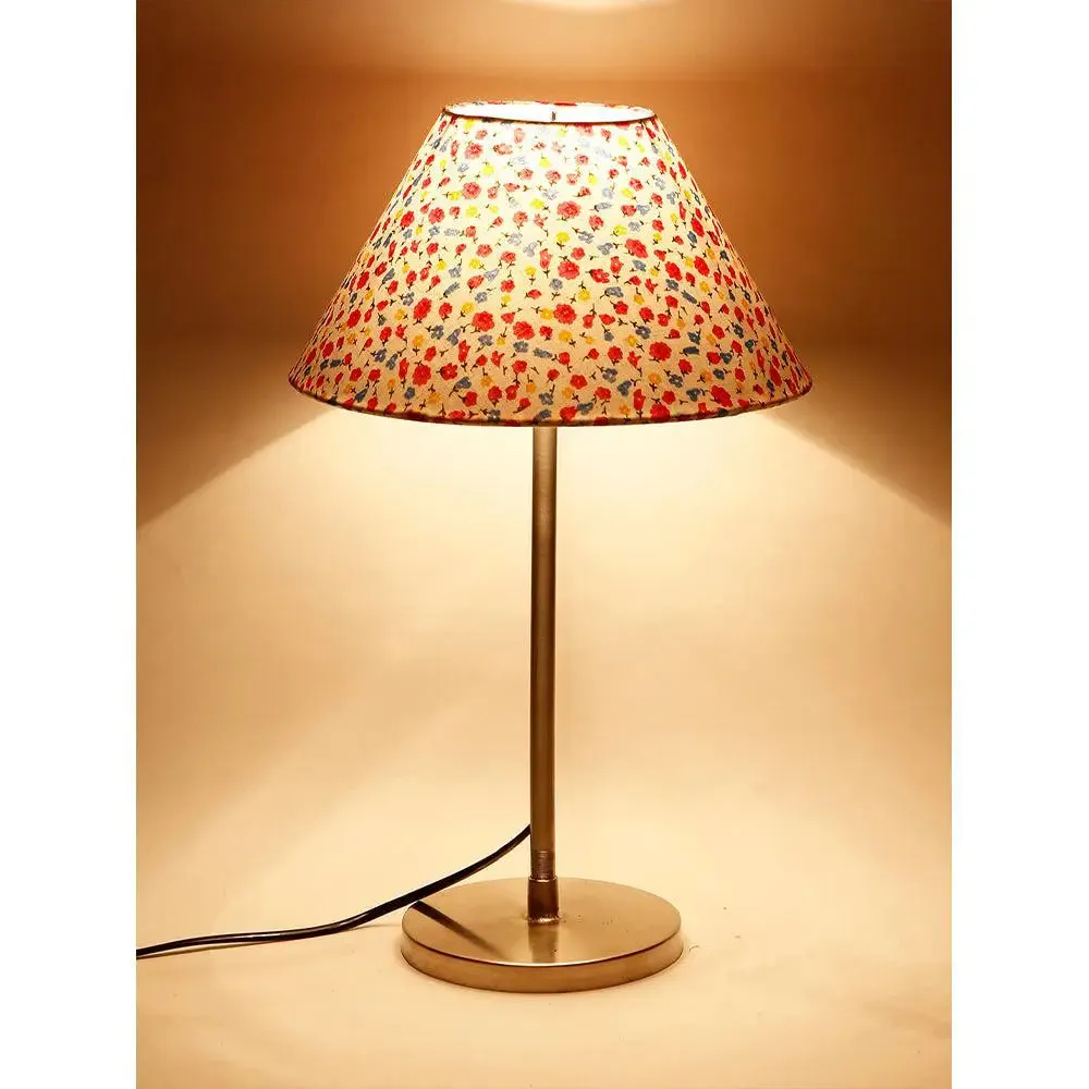 Conical Multicolor Dotted Print Cotton Shade Table Lamp with Steel Base