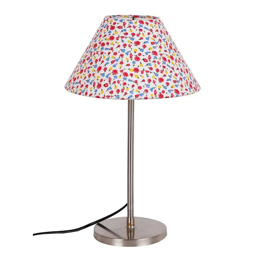 Conical Multicolor Dotted Print Cotton Shade Table Lamp with Steel Base