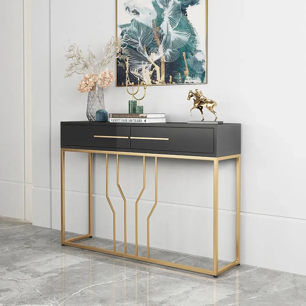 Console Table With Solid Wooden Drawers In Luxury Sleek Golden Design