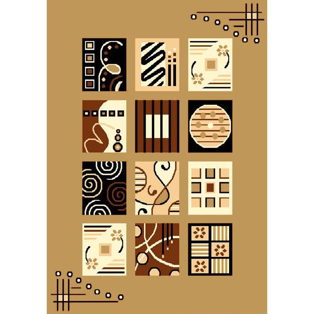 Contemporary Abstract Blocks Designer Golden Polyester Area Carpet 3X5ft