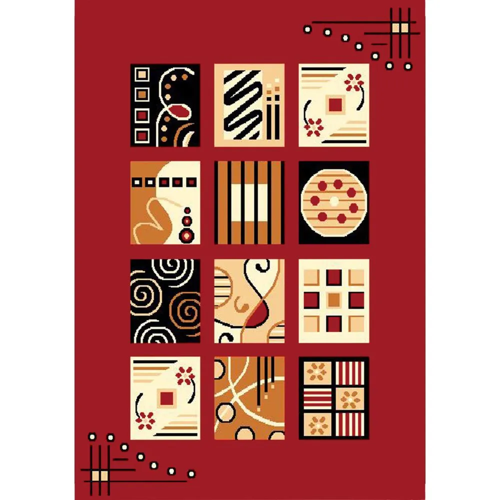 Contemporary Abstract Blocks Designer Red Polyester Area Carpet 3X5ft