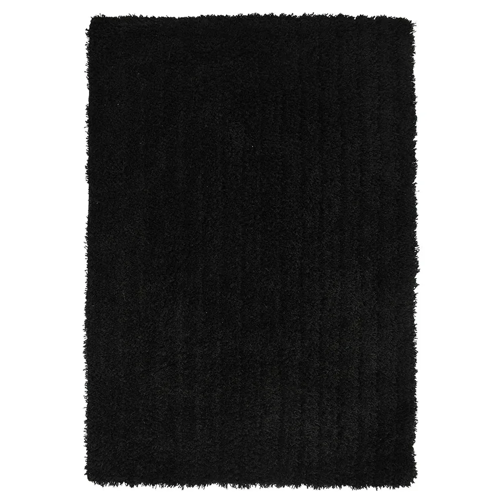 Contemporary Black Solid Soft Feel Anti-Skid 100% Cotton Tufted Carpet 2X5