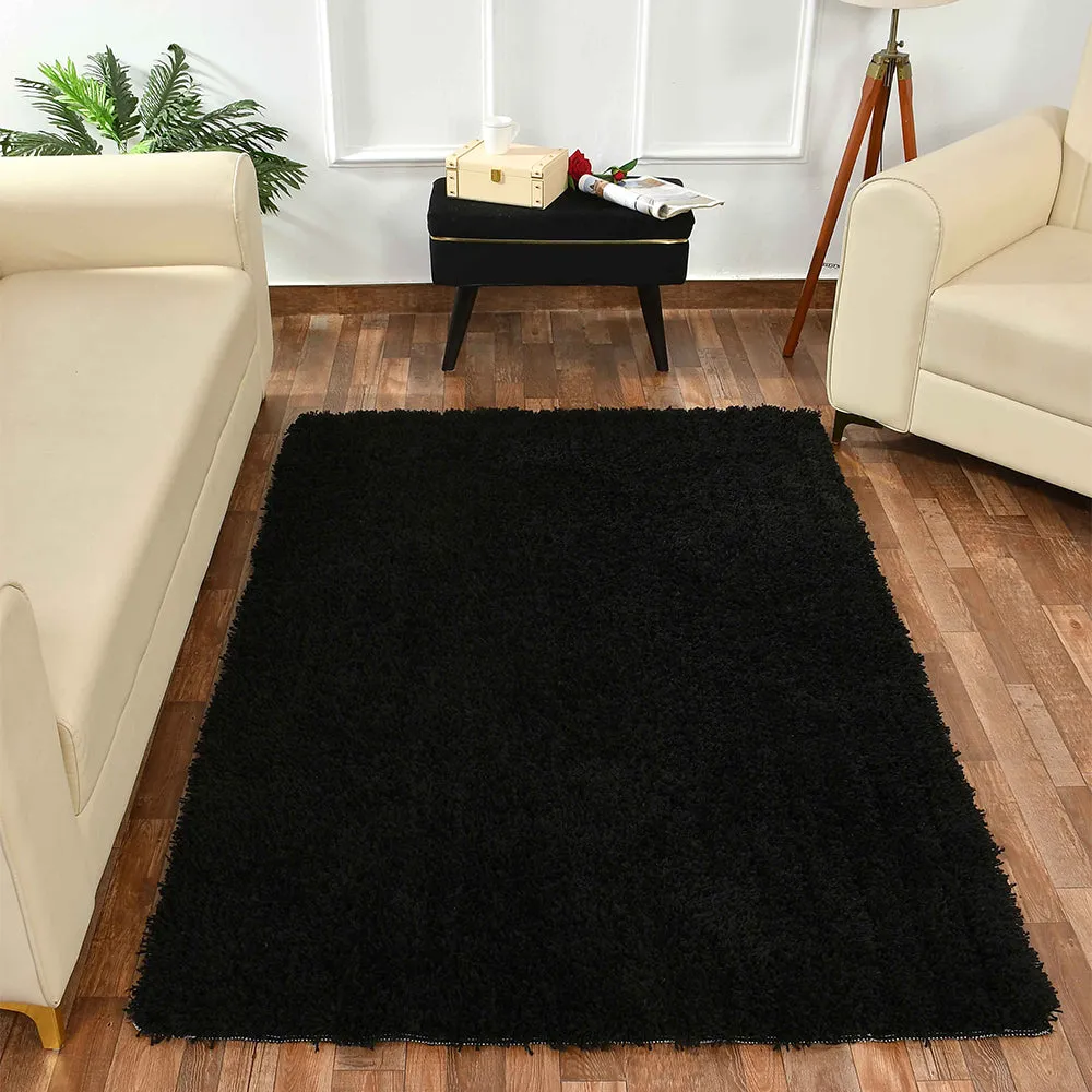 Contemporary Black Solid Soft Feel Anti-Skid 100% Cotton Tufted Carpet 2X5