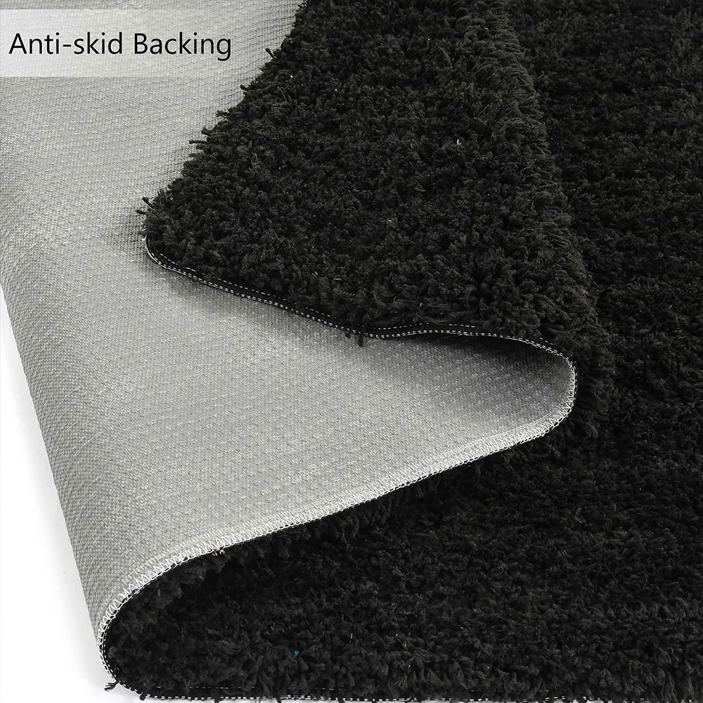 Contemporary Black Solid Soft Feel Anti-Skid 100% Cotton Tufted Carpet 2X5