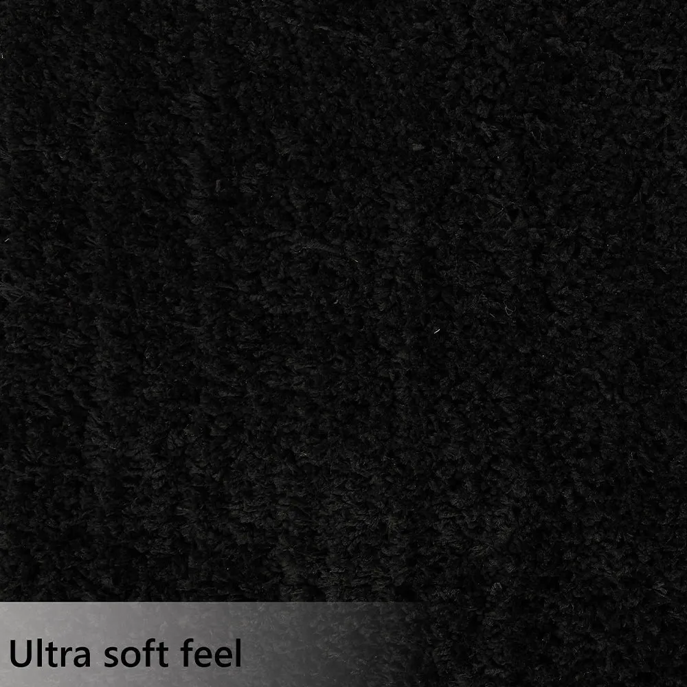 Contemporary Black Solid Soft Feel Anti-Skid 100% Cotton Tufted Carpet 2X5