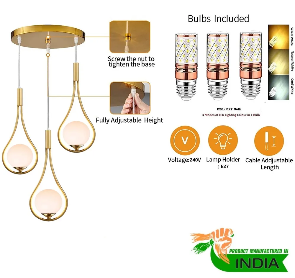 Contemporary Classic Triplet Pendant Light Single Piece