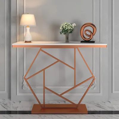 Contemporary Copper Console Table In Hexagonal Design