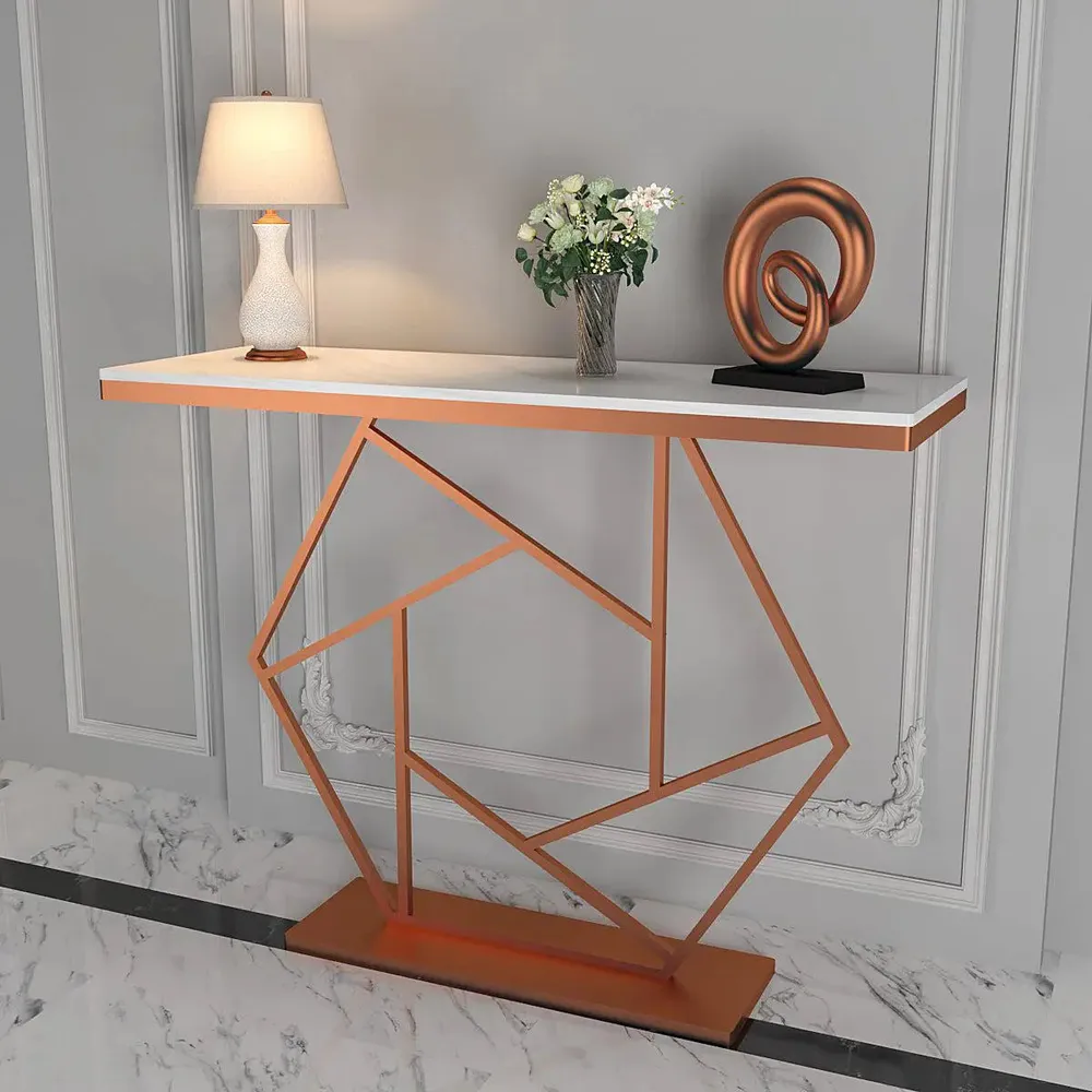 Contemporary Copper Console Table In Hexagonal Design