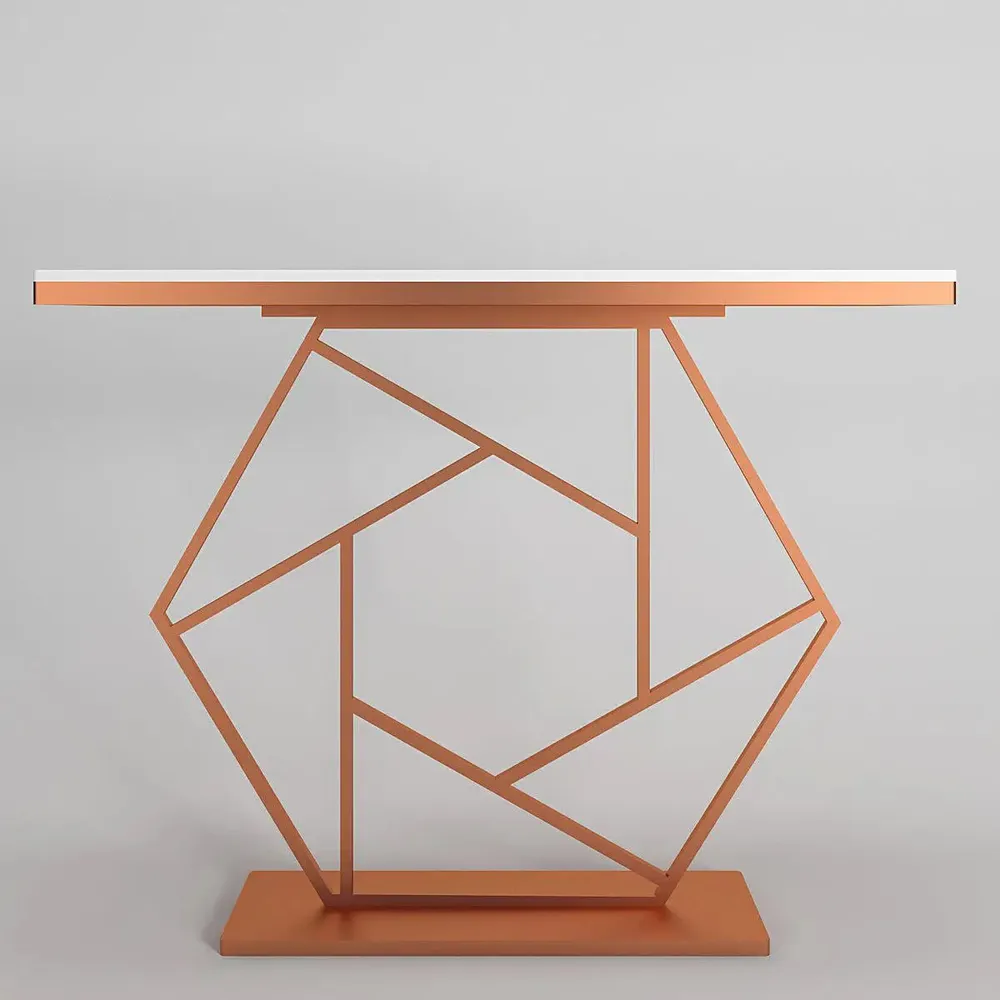 Contemporary Copper Console Table In Hexagonal Design