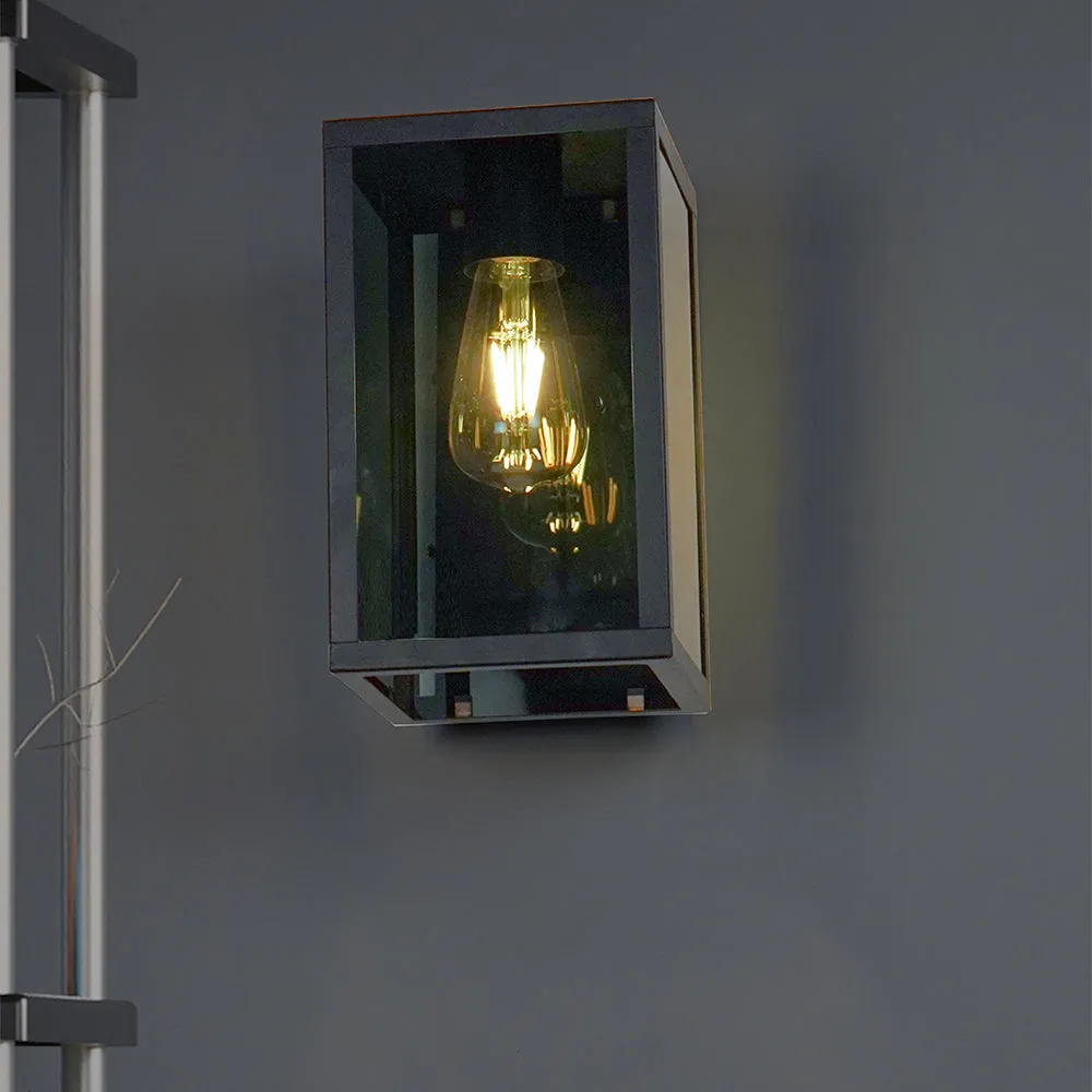 Contemporary Cuboid Shaped Steel, Glass Black Box Wall Sconce