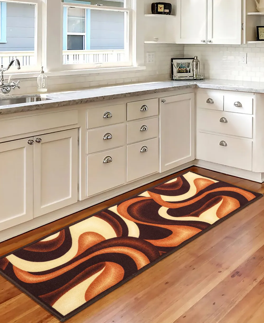 Contemporary Design Cream & Brown Polyviscose Bedside Runner
