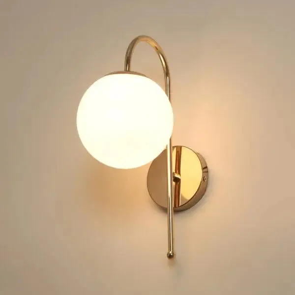 Contemporary Gold Metal Wall Mounted Lamp With Frosted Glass Globe Single Piece