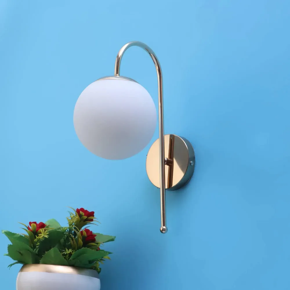 Contemporary Gold Metal Wall Mounted Lamp With Frosted Glass Globe Single Piece