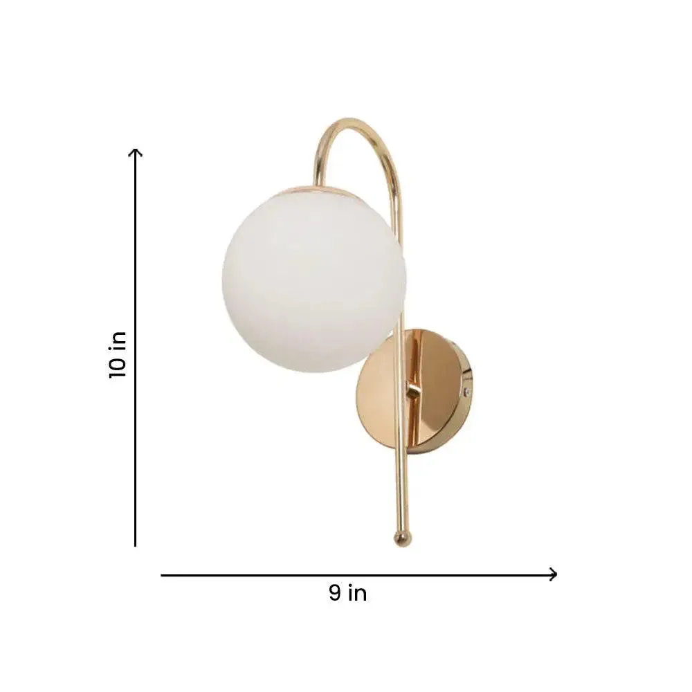 Contemporary Gold Metal Wall Mounted Lamp With Frosted Glass Globe Single Piece