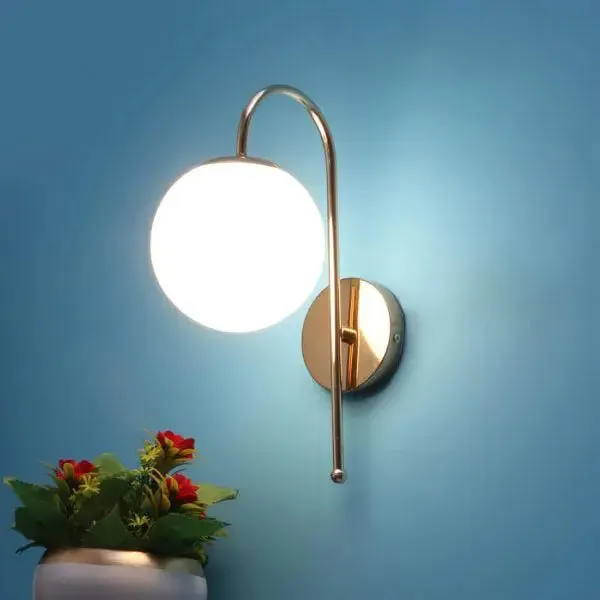 Contemporary Gold Metal Wall Mounted Lamp With Frosted Glass Globe Single Piece