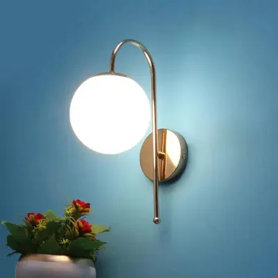 Contemporary Gold Metal Wall Mounted Lamp With Frosted Glass Globe