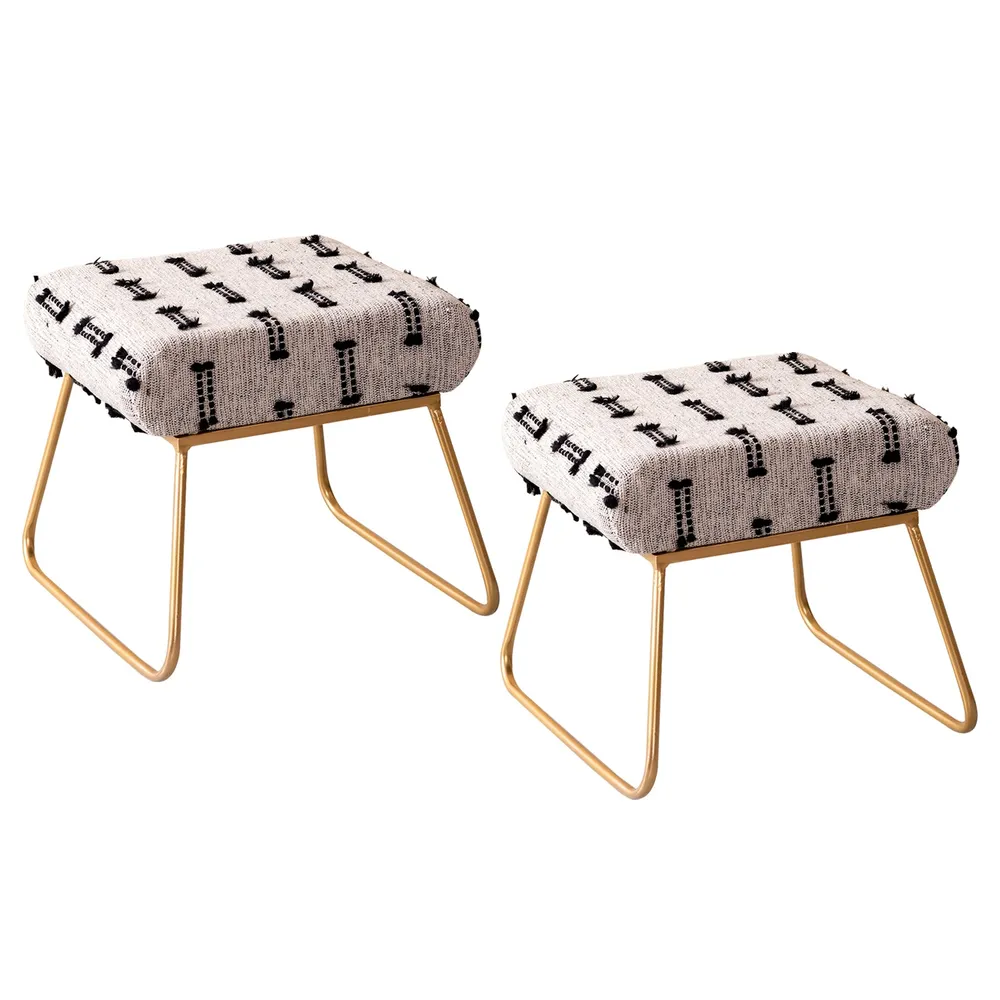 Contemporary Grey and Black Woven Metal Ottoman Stool Set Of 2