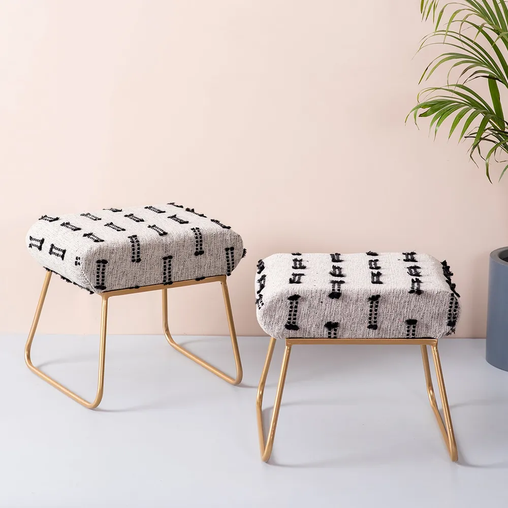 Contemporary Grey and Black Woven Metal Ottoman Stool Set Of 2