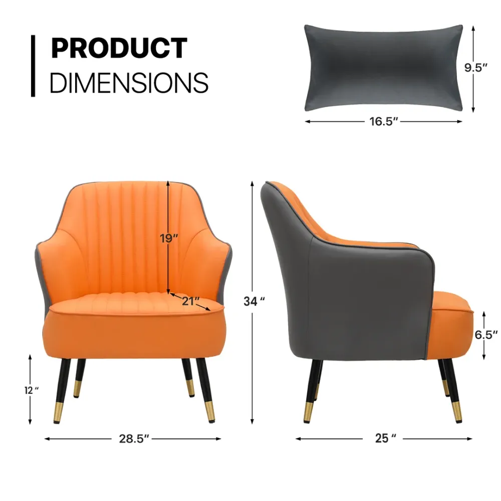 Contemporary Orange & Grey Accent Armchair Single