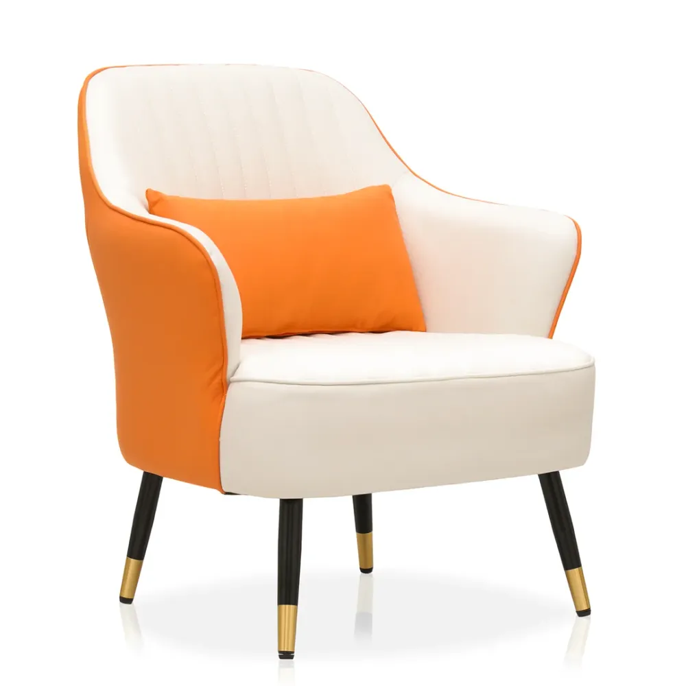 Contemporary Orange & White Accent Armchair Single