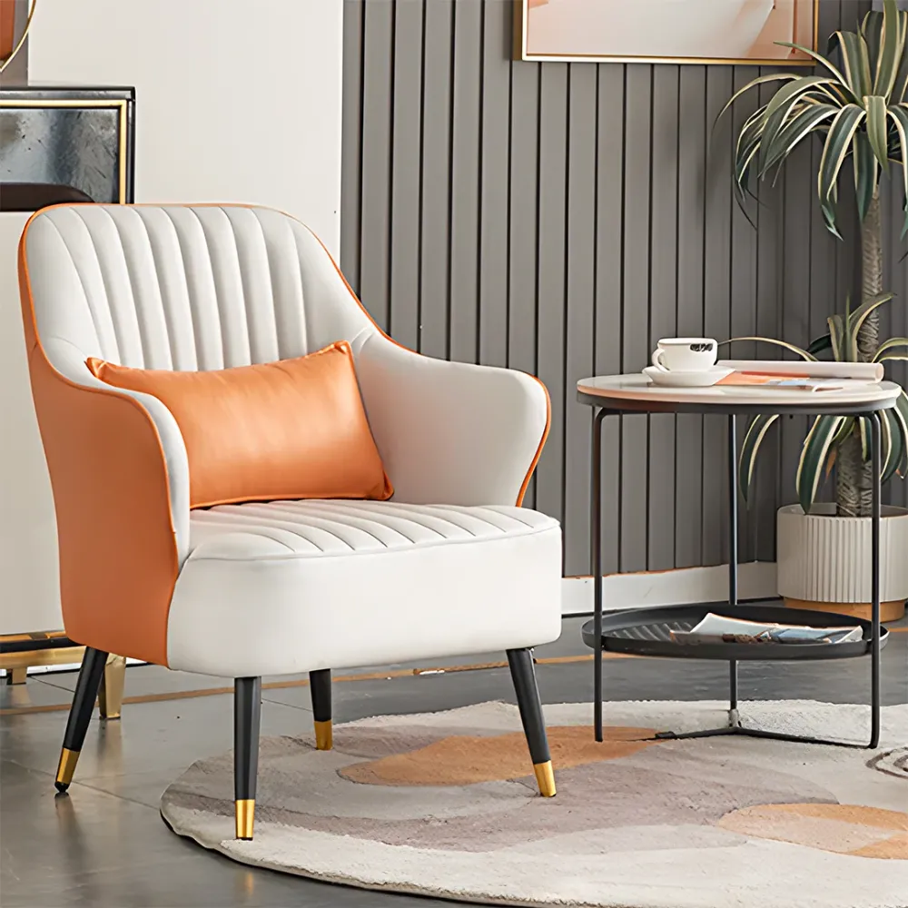 Contemporary Orange & White Accent Armchair Single