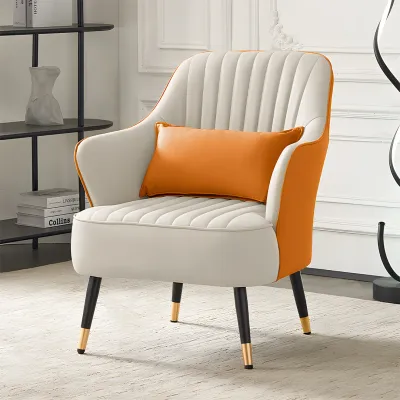 Contemporary Orange & White Accent Armchair