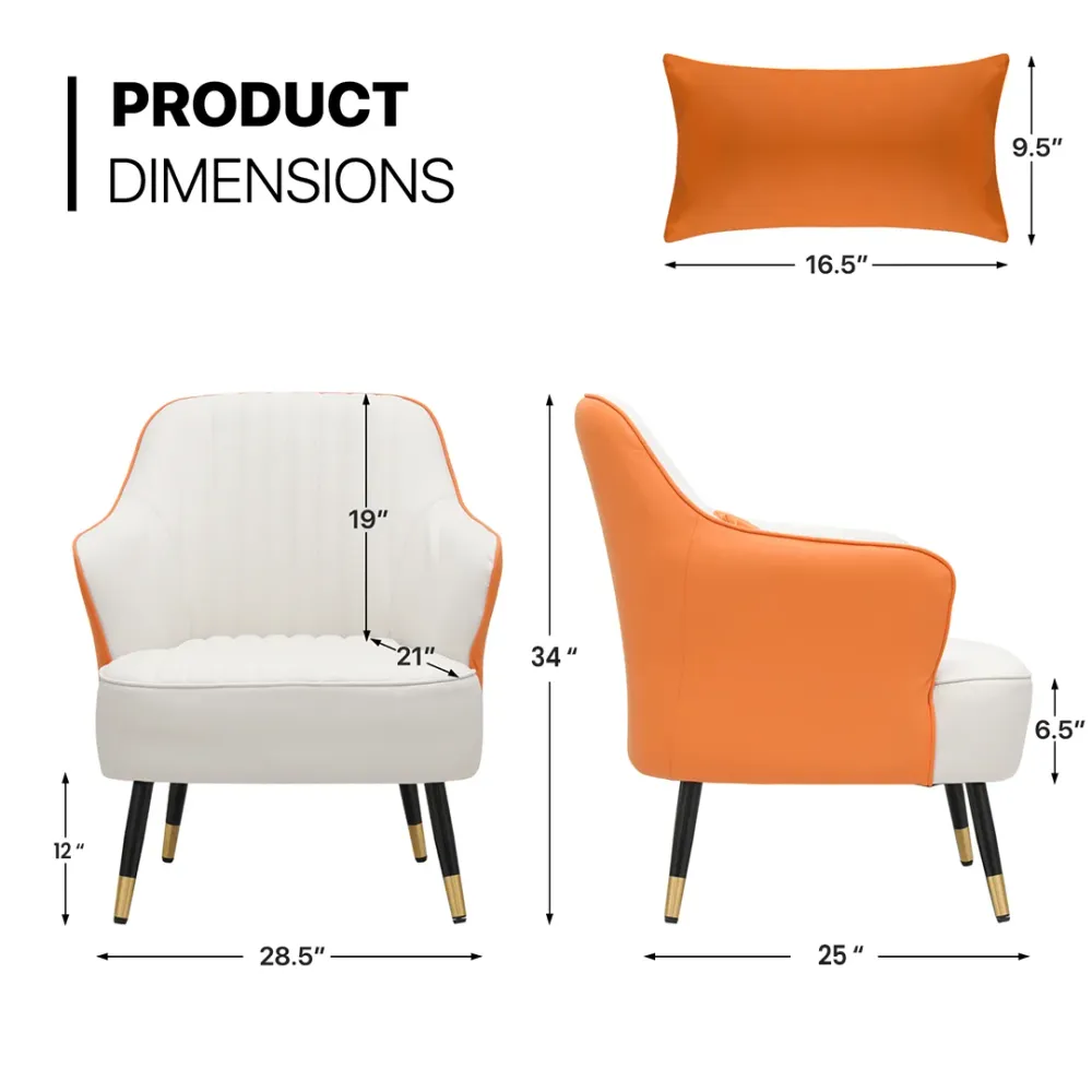 Contemporary Orange & White Accent Armchair Single