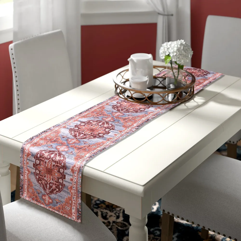 Contemporary Pink & Grey Designer Soft Velvet Table Runner