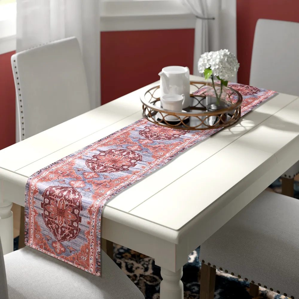 Contemporary Pink & Grey Designer Soft Velvet Table Runner