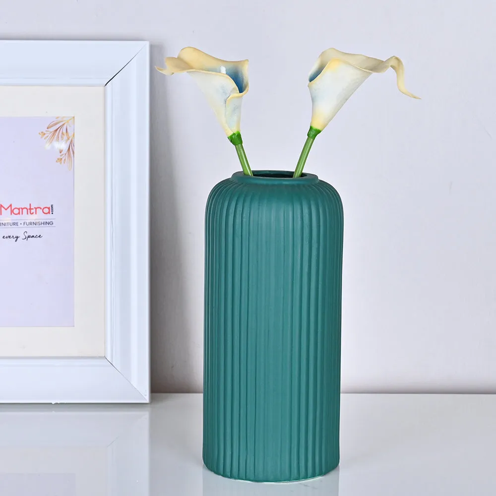 Contemporary Ribbed Textured Premium Ceramic Flower Vase (Available in Multiple colors) Yellow