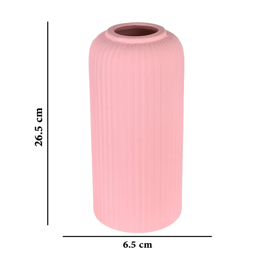 Contemporary Ribbed Textured Premium Ceramic Flower Vase (Available in Multiple colors) Yellow