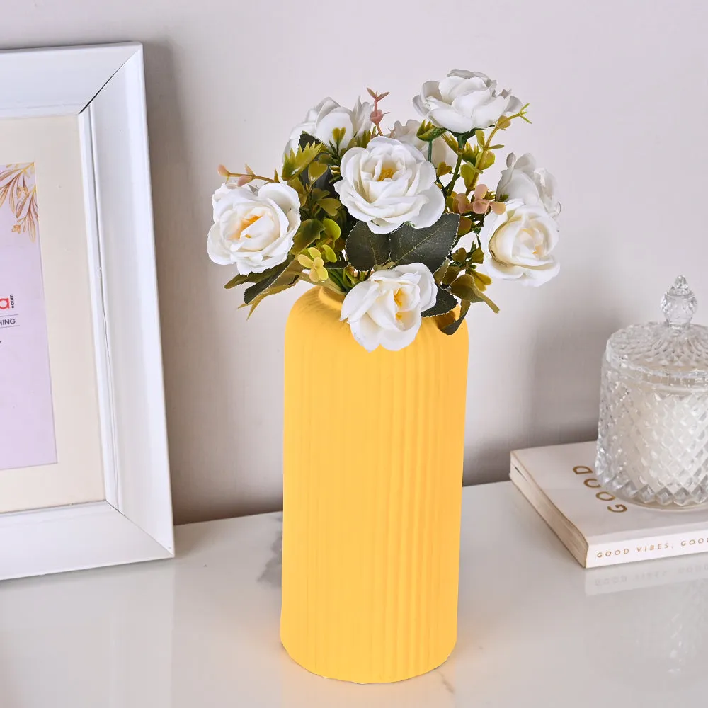 Contemporary Ribbed Textured Premium Ceramic Flower Vase (Available in Multiple colors) Yellow
