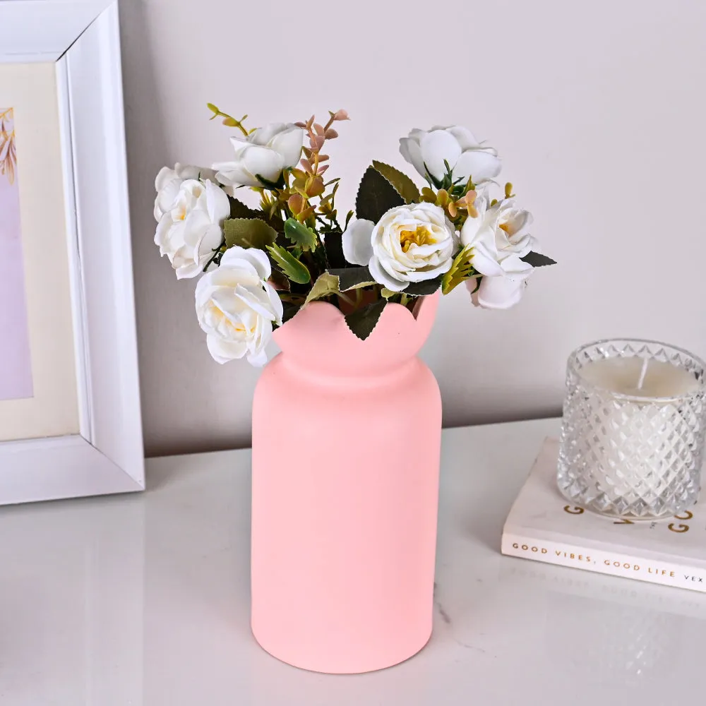 Contemporary Ribbed Textured Premium Ceramic Flower Vase (Available in Multiple colors) Yellow