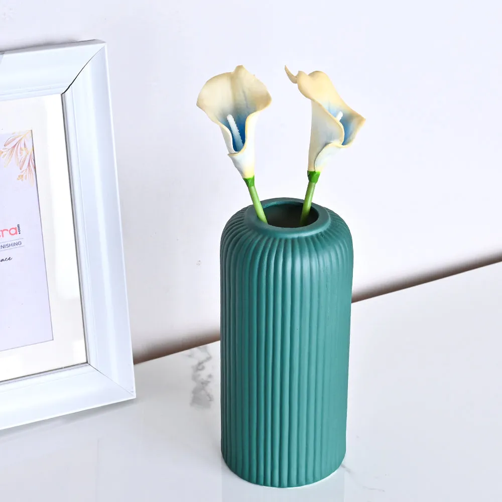 Contemporary Ribbed Textured Premium Ceramic Flower Vase (Available in Multiple colors) Yellow