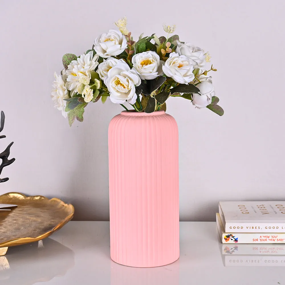 Contemporary Ribbed Textured Premium Ceramic Flower Vase (Available in Multiple colors) Yellow