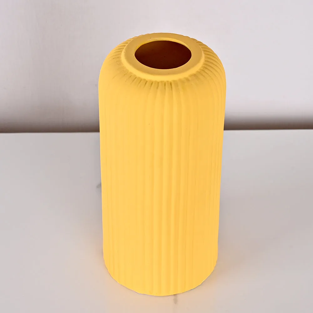 Contemporary Ribbed Textured Premium Ceramic Flower Vase (Available in Multiple colors) Yellow